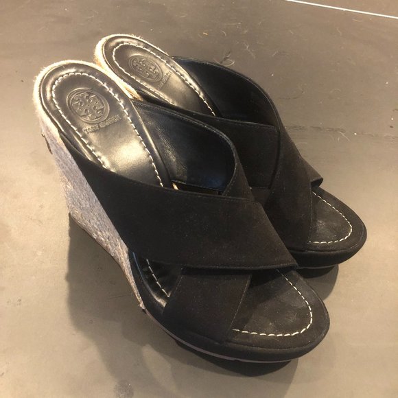 Tory Burch 4" Black Espadrille Wedges - Picture 1 of 5